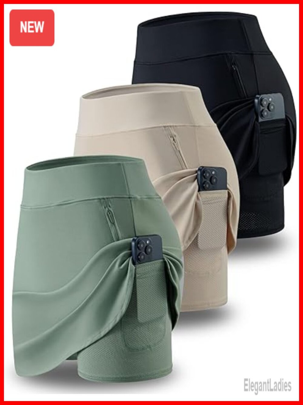Women's Active Skorts with Pockets High Waist Built-in Shorts 3-Pack